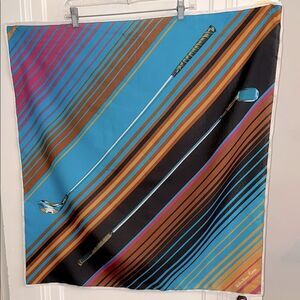 Vintage Valentina Fiori Multi Colored Striped Golf‎ Club Themed Scarf